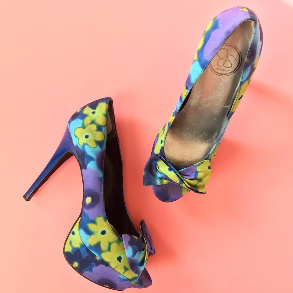 Jessica Simpson Floral Watercolor Elberta Heels